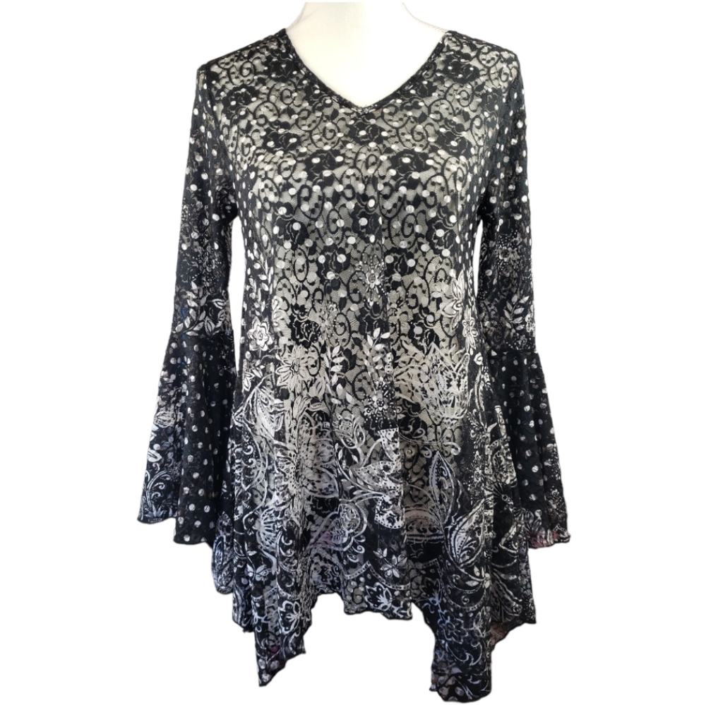 Dor Dor Couture Flowy Tunic Size Small in Black & White